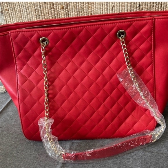 Badgley Mischka Red Quilted Tote - Picture 4 of 5